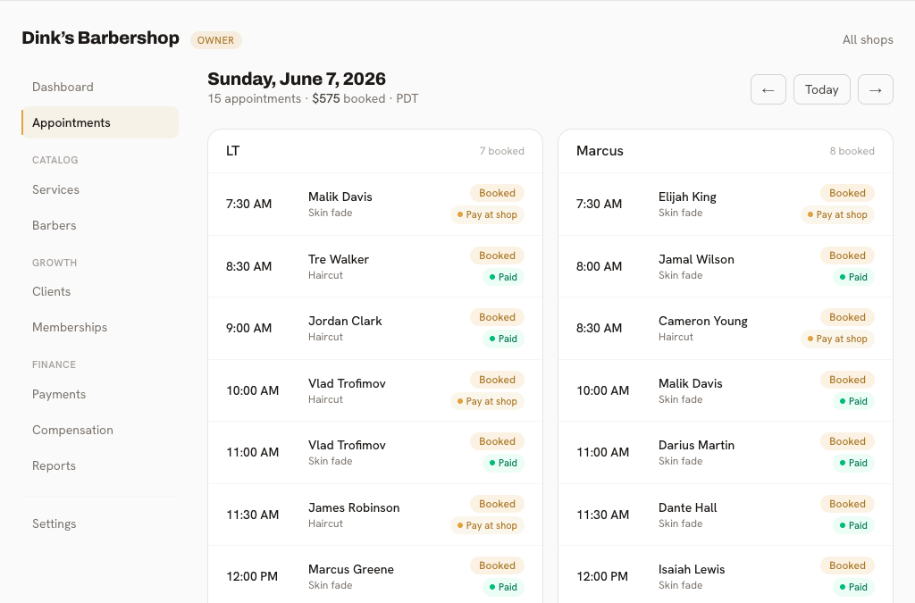 Appointments calendar